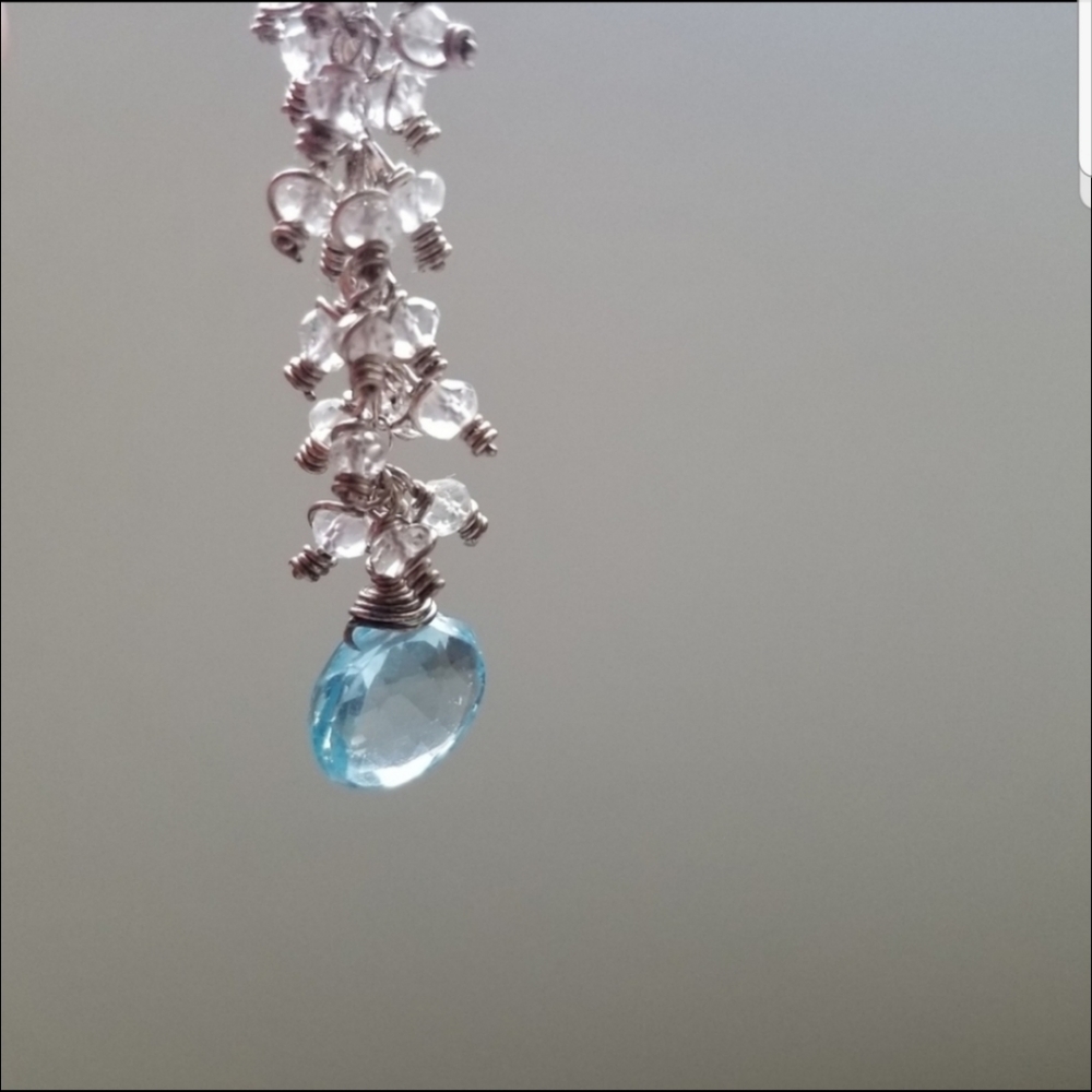 Earrings light blue gemstone dangles - Picture 6 of 7